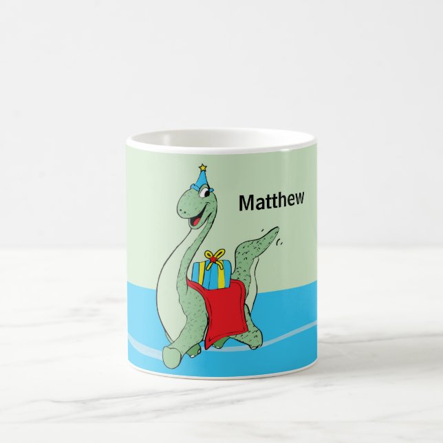 Custom Name, Boy, Birthday Dinosaur Coffee Mug (Center)
