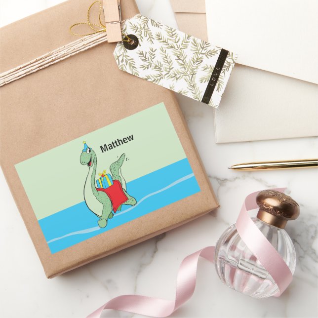 Custom Name, Boy, Birthday Dinosaur Rectangular Sticker (Gifting)