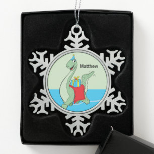 Custom Name, Boy, Birthday Dinosaur Snowflake Pewter Christmas Ornament