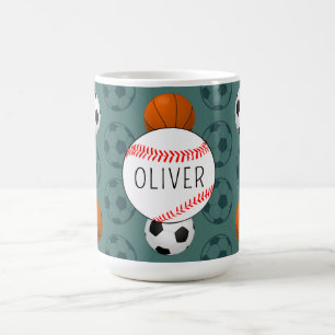 Custom Name Boys Sports Baseball Pattern Kids Coffee Mug