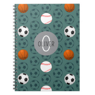 Custom Name Boys Sports Soccer Pattern Kids School Notebook