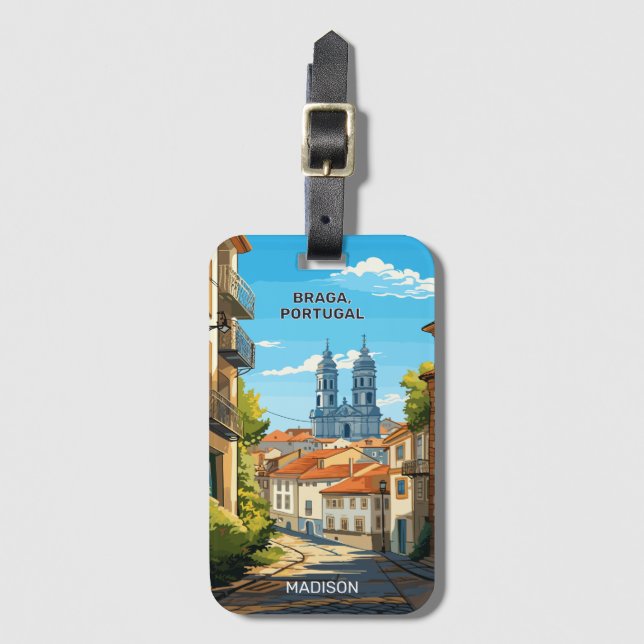 Custom Name Braga Portugal Luggage Tag (Front Vertical)