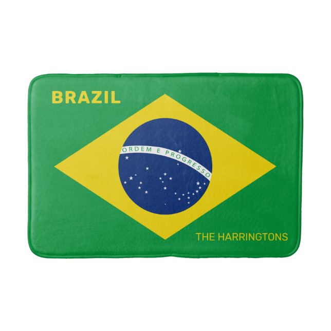 Custom Name Brazil Flag Bath Mat (Front)