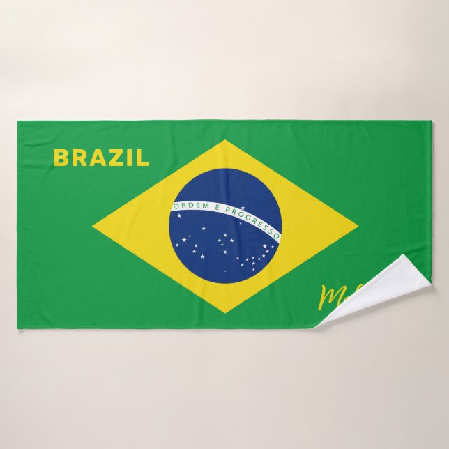 Custom Name Brazil Flag Bath Towel (Bath Towel)