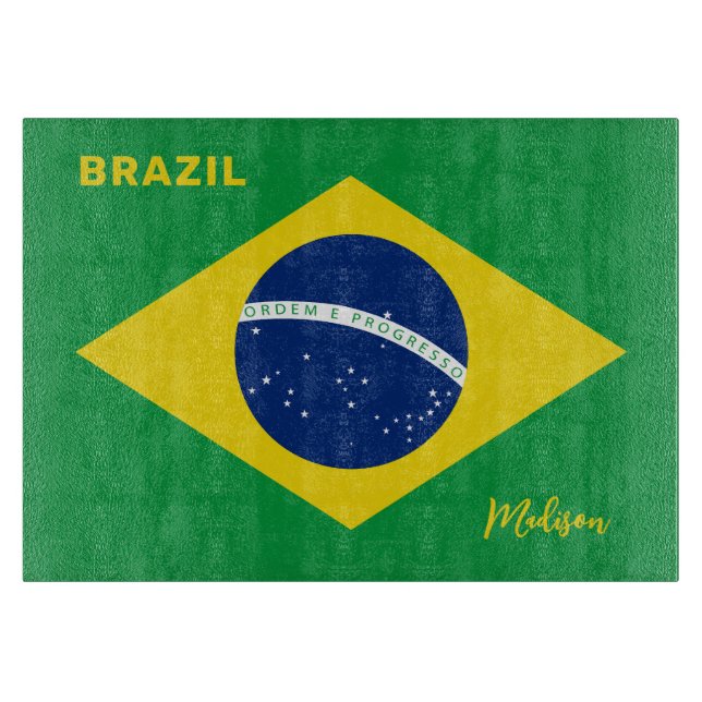Custom Name Brazil Flag Cutting Board (Front)