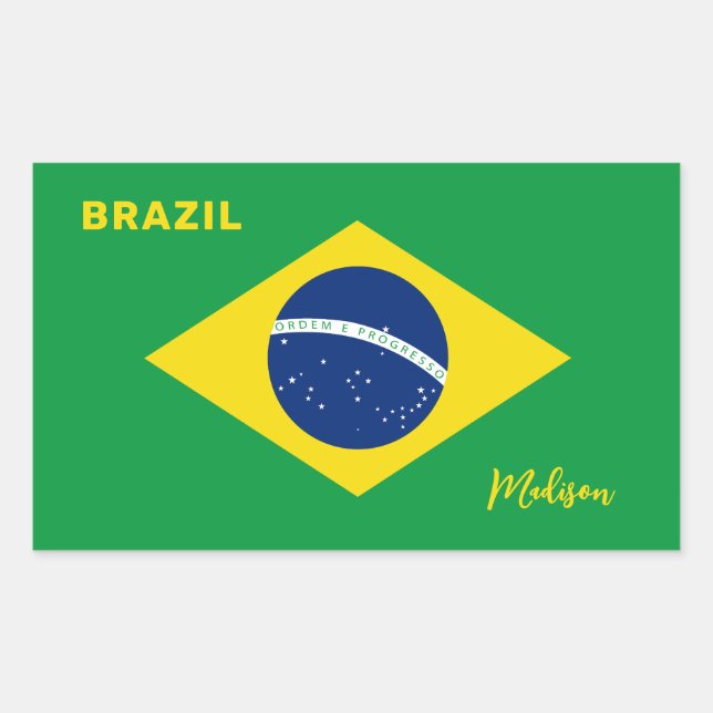 Custom Name Brazil Flag Rectangular Sticker (Front)