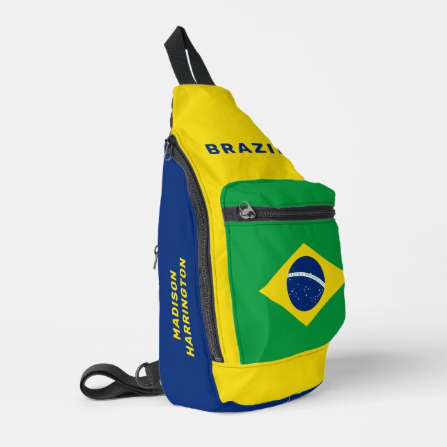 Custom Name Brazil Flag Sling Bag (Left Corner)