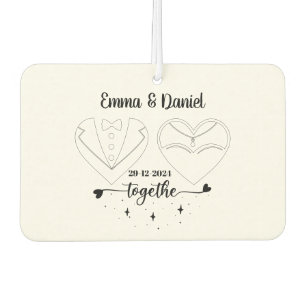 custom name bride and groom modern brush script car air freshener
