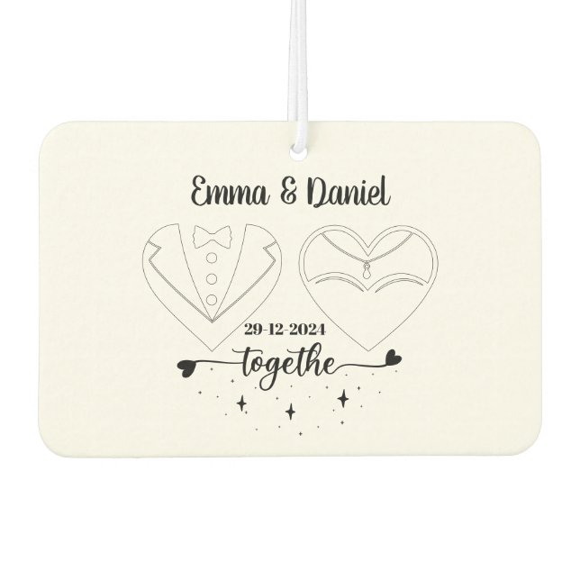 custom name bride and groom modern brush script  car air freshener (Front)