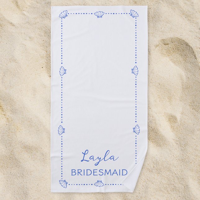Custom Name Bridesmaid Coastal Hand Drawn Chic Beach Towel (Creator Uploaded)