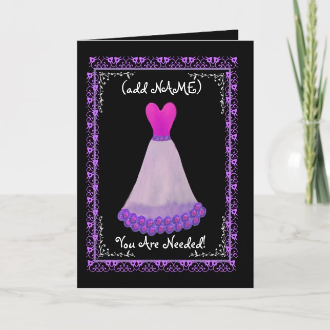 (Custom Name) BRIDESMAID Invitation PURPLE Gown (Front)