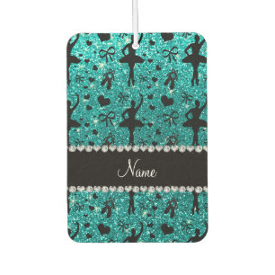 Custom name bright aqua glitter ballerinas car air freshener