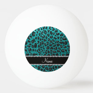 Custom name bright aqua glitter leopard print ping pong ball