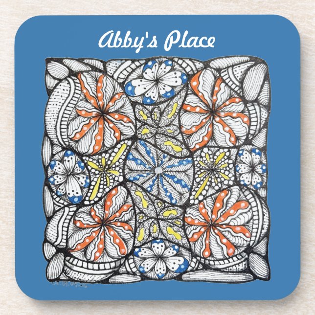 Custom Name Bright Colourful Abstract Doodle Coaster (Front)