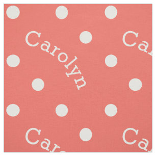 Custom Name Bright Coral Peach Polka Dot Girl's Fabric