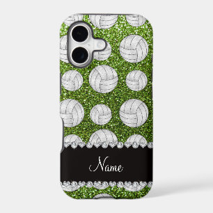 Custom name bright green glitter volleyballs