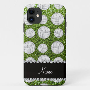 Custom name bright green glitter volleyballs Case-Mate iPhone case