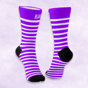 Custom Name Bright Neon Purple Streetwear Striped Socks