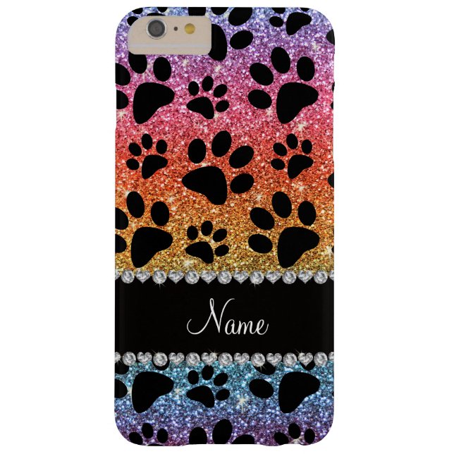 Custom name bright rainbow glitter black dog paws Case-Mate iPhone case (Back)