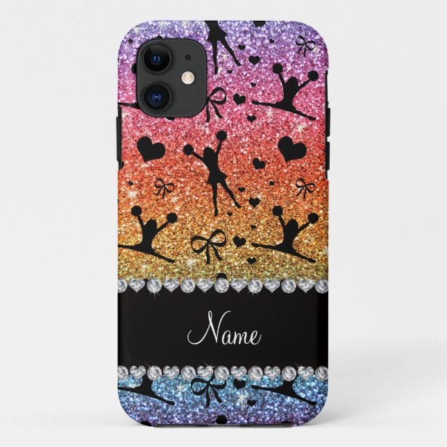 Custom name bright rainbow glitter cheerleading Case-Mate iPhone case (Back)