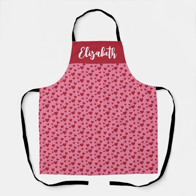 Custom Name Bright Valentine Hearts All Over Print Apron (Front)