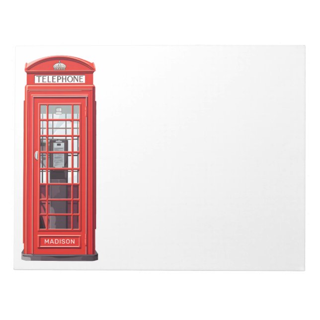 Custom Name British Phone Booth Notepad (Front)