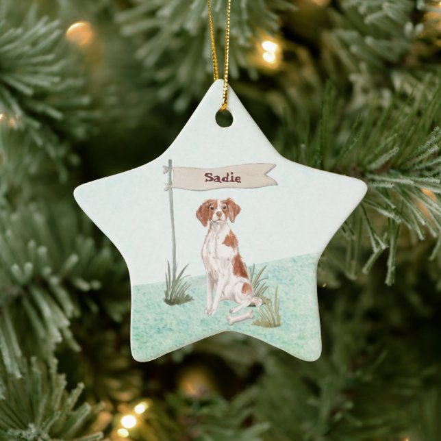Custom Name Brittany Pet Dog Ceramic Tree Decoration (Tree)
