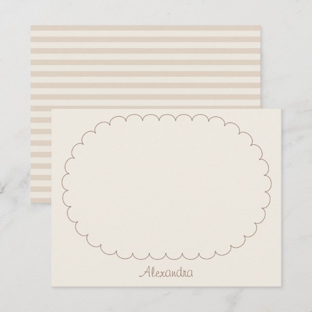 Custom Name Brown Frame Script and Stripes Ivory  Card (Front/Back)