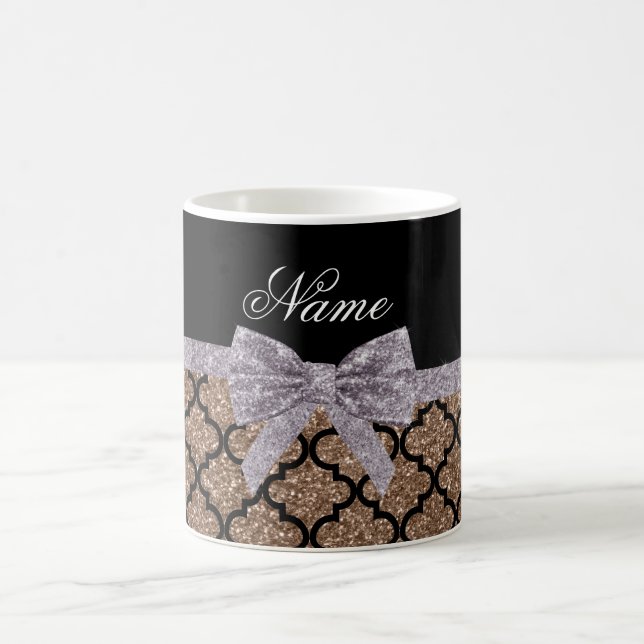 Custom name brown glitter moroccan silver bow coffee mug (Center)