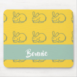 Custom name bunnies on yellow mouse pad
