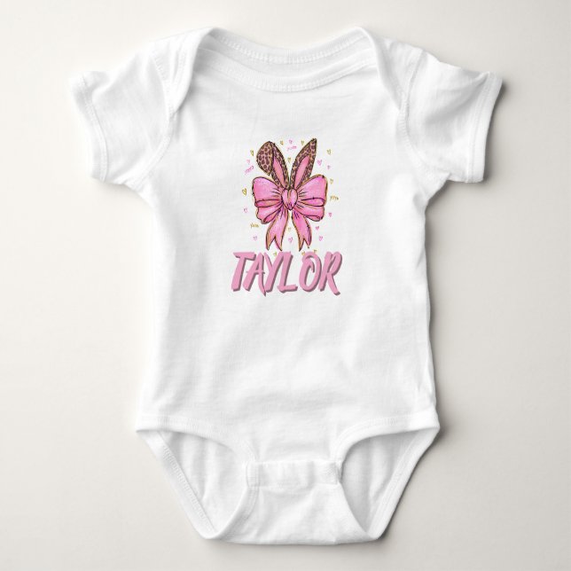 Custom Name Bunny Leopard Cute Taylor sweet Baby Bodysuit (Front)