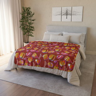 Custom Name Burger and Fries Blanket in Brown