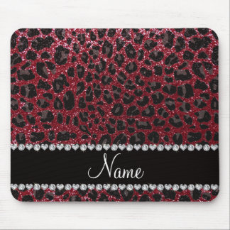 Custom name burgundy glitter leopard print mouse pad