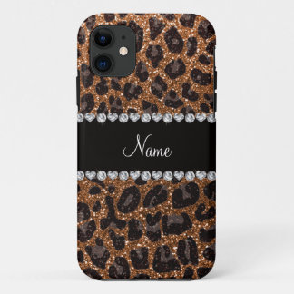 Custom name burnt gold glitter leopard print iPhone 11 case