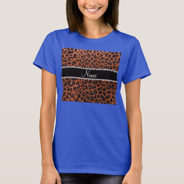 Custom name burnt orange glitter leopard print T-Shirt (Front)