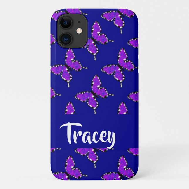 Custom name butterflies blue pattern Case-Mate iPhone case (Back)