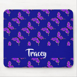 Custom name butterflies blue pattern mouse pad