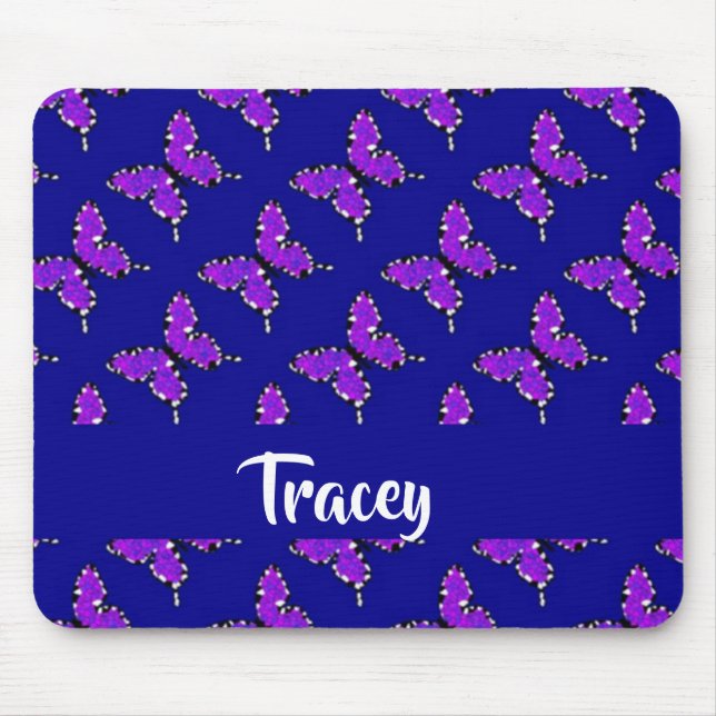 Custom name butterflies blue pattern mouse pad (Front)