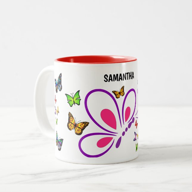 Custom Name Butterfly Mug with Colour Accent  (Front Left)