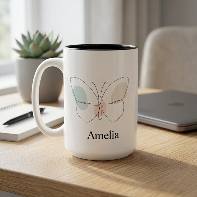 Custom Name Butterfly Two-Tone Coffee Mug (Creator Uploaded)
