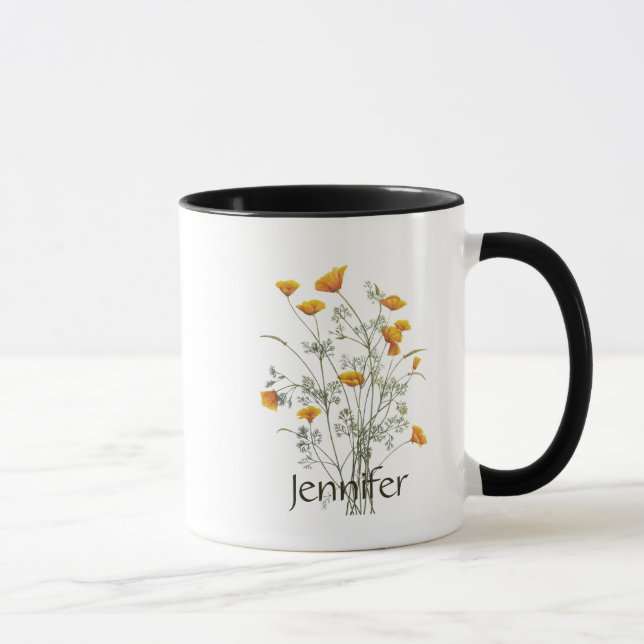 Custom Name California Poppy Wild Flower Art  Mug (Right)