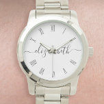 Custom Name Calligraphy Script Trendy Elegant Watch<br><div class="desc">Create your own personalised wrist watch with your custom name. Add your initials or custom text to create something really unique. To edit this design template, simply edit the text fields as shown above. You can even add more text or images, customise fonts and colours. Treat yourself or make the...</div>