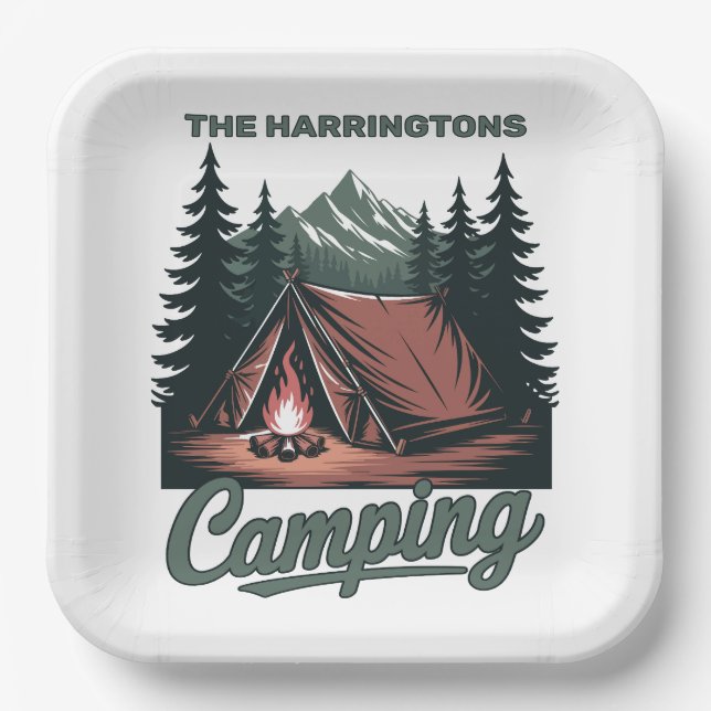 Custom Name Camping Paper Plate (Front)