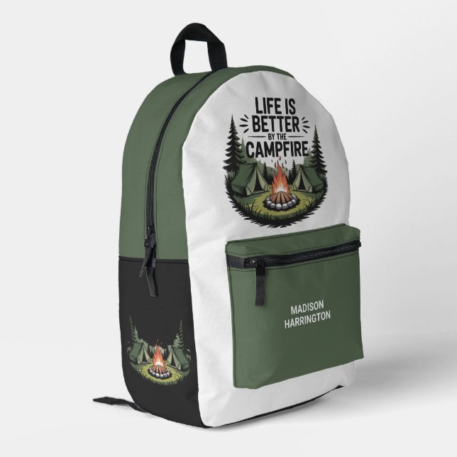 Custom Name Camping Printed Backpack (Back Corner Left)