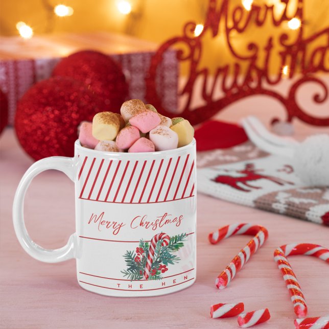 Custom Name | Candy Cane & Red Stripes Christmas Coffee Mug (Creator Uploaded)