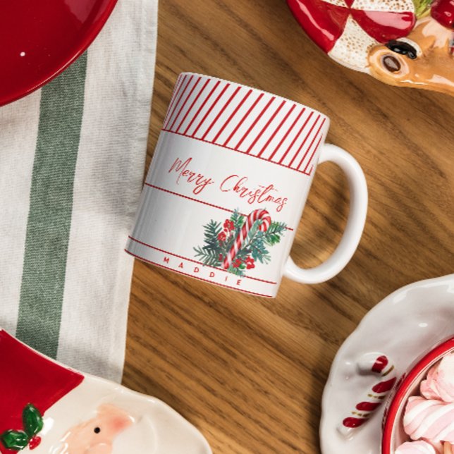 Custom Name | Candy Cane & Red Stripes Christmas Coffee Mug (Creator Uploaded)