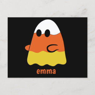custom name   CANDY CORN GHOST Halloween orange Postcard