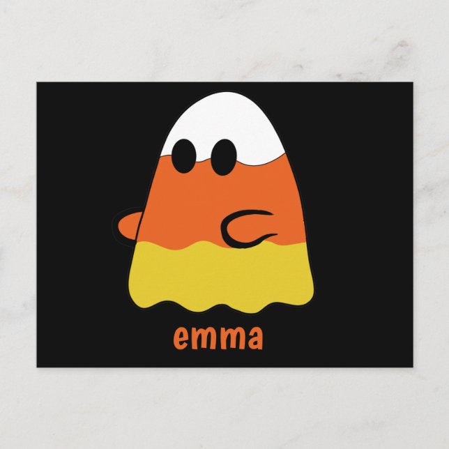 custom name | CANDY CORN GHOST Halloween orange Postcard (Front)