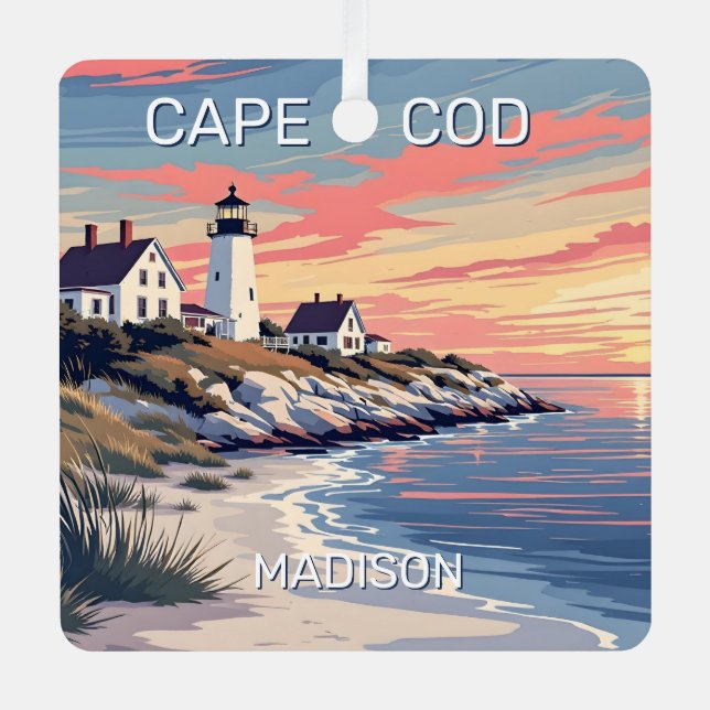 Custom Name Cape Cod Massachusetts Metal Tree Decoration (Front)