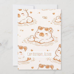 Custom Name Capybara Birthday Flat Greeting Card